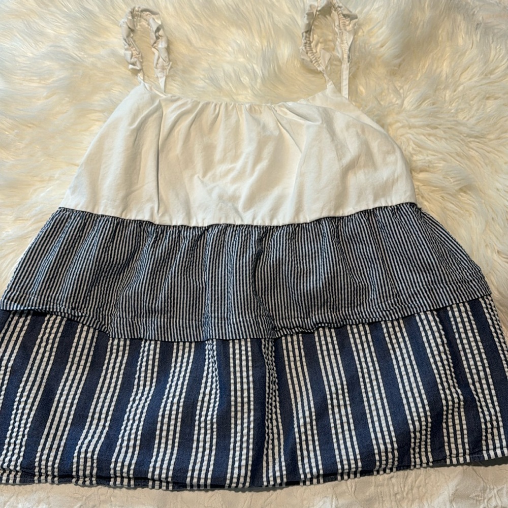 Crown & Ivy Women’s Sleeveless White Blue Swing Tiered Tank XL